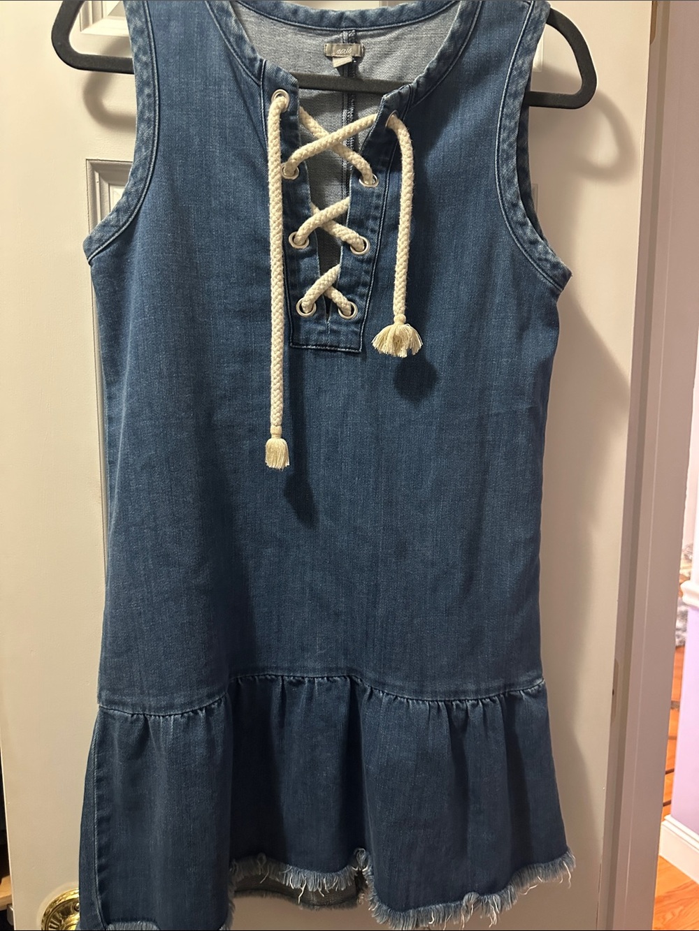 aerie Sleeveless Lace-Up Denim Mini Dress - Blue